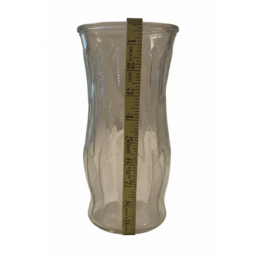 Clear Glass Vase with Embossed Leaf Design,‎ Modern Home Decor